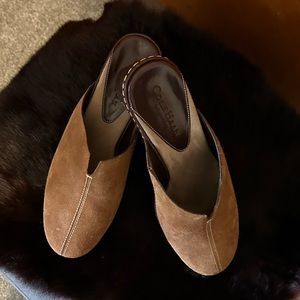 EUC worn one time Cole Hann brown suede mules, size 6.5